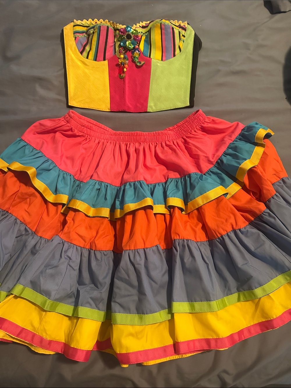 Vibrant Multi-Color Ruffled Mini Dress - Bustier Top & Tiered Skirt